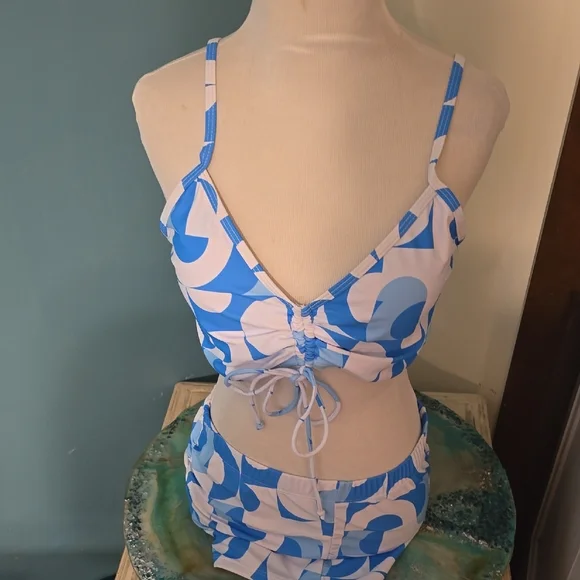New Blue and White Patterned Swim Set - Picture 2 of 3